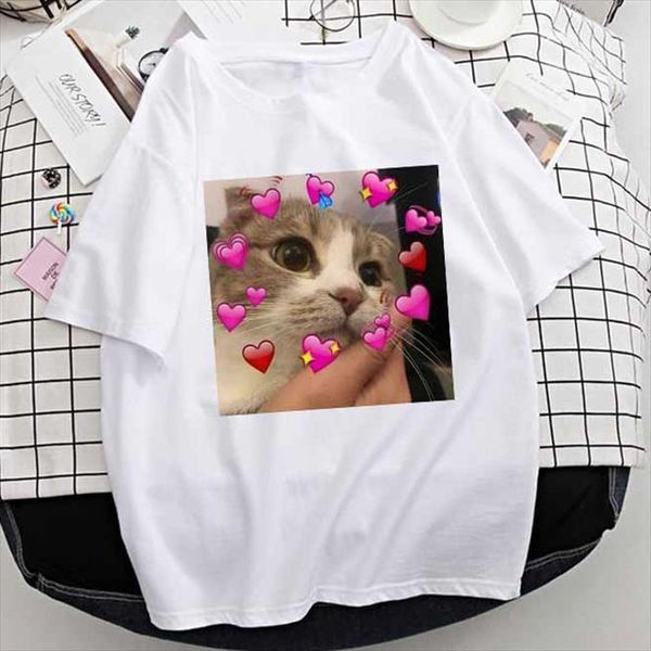 

female cartoon cat tees mens and womens short sleeve casual print ulzzang women clothes kawaii harajuku oversized vintage summer, White;black