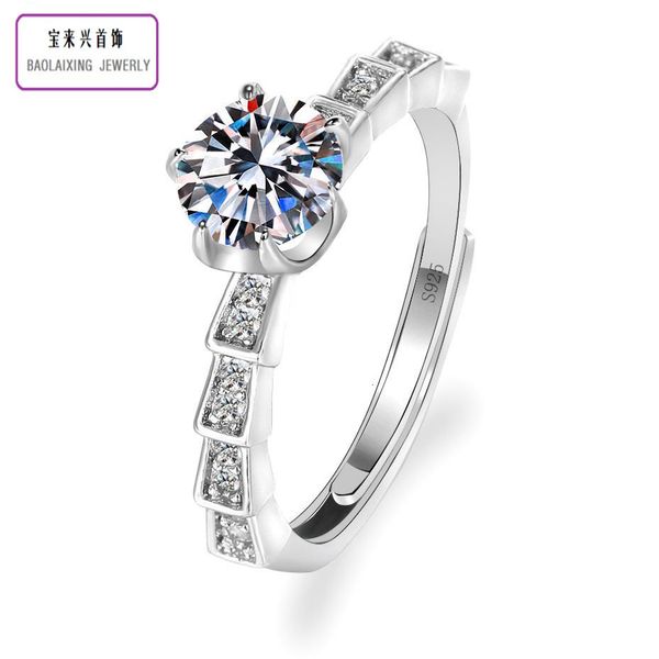 

ring live 925 silver mosangshi 6-claw snake shaped hollow bracket inlaid women's fashion
