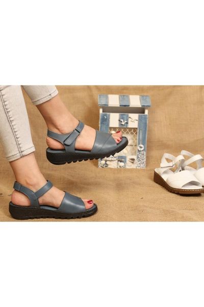 

sandals women's blue genuine leather, Black