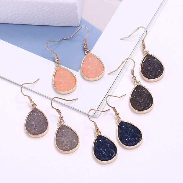

resin pink green blue druzy drusy designer earrings waterdrop charms fashion dangle earring for women, Golden