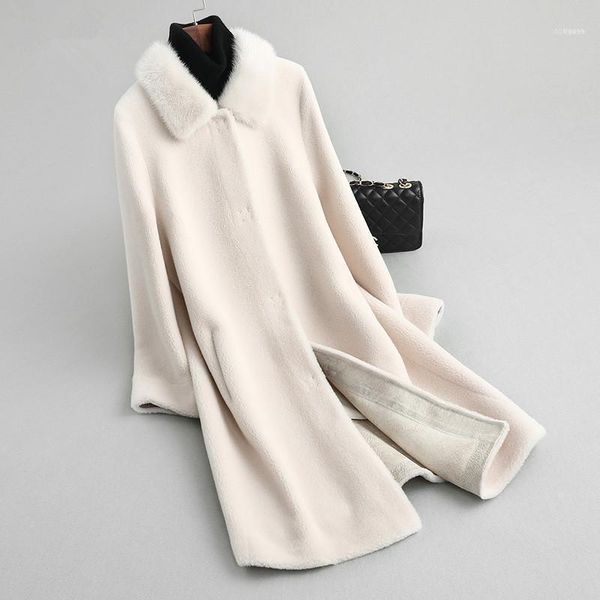 

autumn winter jacket women collar 100% wool coats real fur coat female lamb warm a2441, Black