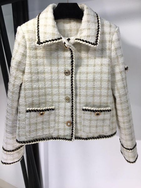 

women's jackets ladies 2021 fashion long sleeve lapel collar braided tweed jacket with trim 1111, Black;brown