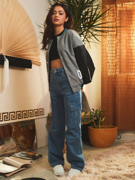 

nailea x squad high waist cargo jeans d894#, Blue