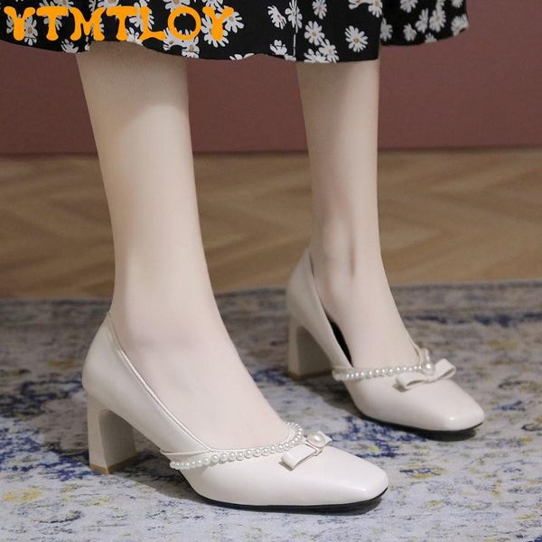 

spring and autumn shallow mouth beaded thick heel mid-heel elegant fashion women's shoes square toe single dress, Black