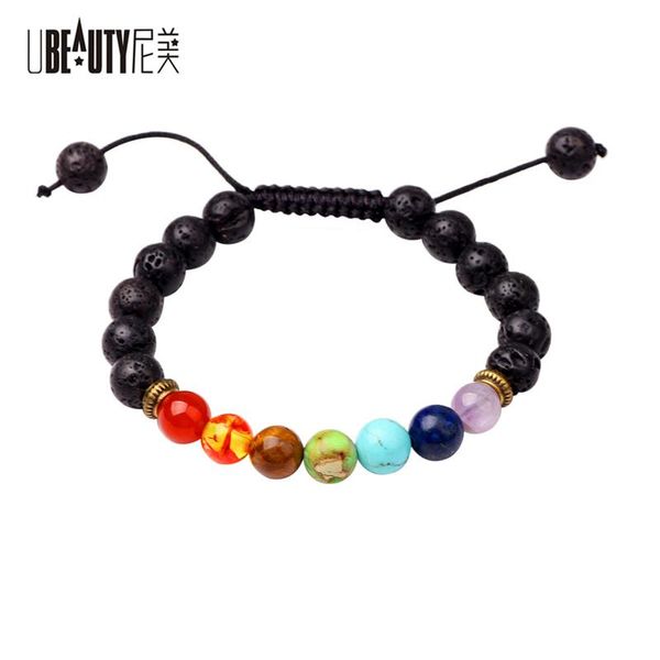 

other bracelets ubeauty fashion multicolor 7 chakra natural stone healing balance yoga energy bead stretch bracelet volcanic agateheadband, Golden;silver
