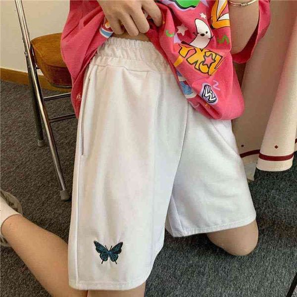 

shorts traf butterfly embroidery summer korean style loose wide legs femme short sets casual harajuku plus size women clothing, White;black