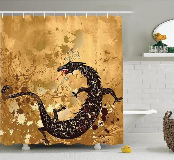 

shower curtains dragon curtain brown reptile on grunge floral ornate ancient asian art retro style bathroom home decor