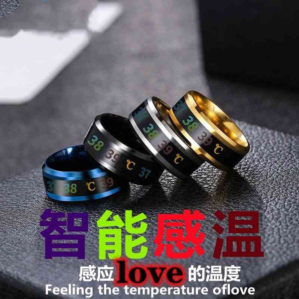

ring intelligent couple mood temperature ring refers to men's fashion gutta percha resin, Black