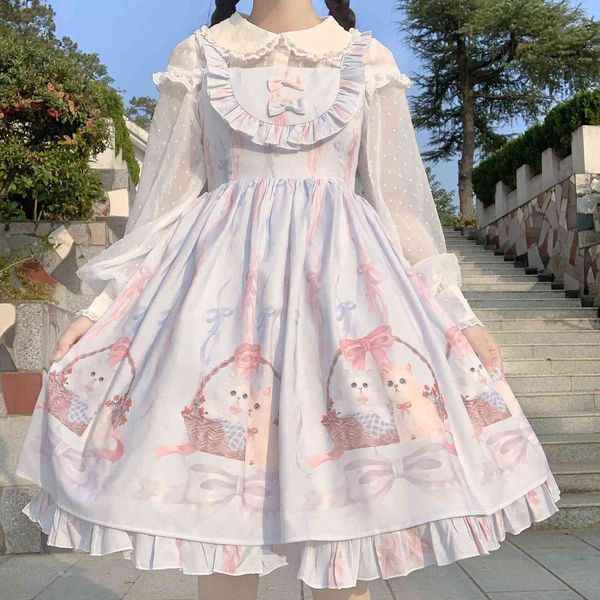 

party dresses cute lolita suspender women japanese jsk princess sweet ruffle teen girls pink kawaii cosplay cat cartoon tutu 0mjg, White;black