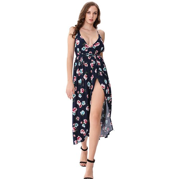 

dress with strapless v-neck cleavage s long, floral beach elastic waist dividing without back dressed as a fiesta m3055, Black;gray