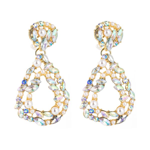 

vintage colorful crystal drop earrings for women fashion jewelry pearls statement earrings pendientes mujer, Silver
