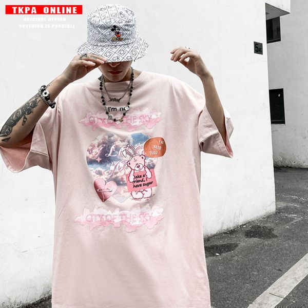 

t shirt tkpavintage love bear short sleeve men and women loose summer classic fashion, White;black