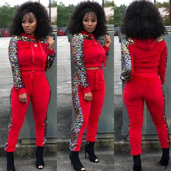 

autumn winter 2021 women two piece set velvet sequin and pants casual outfits 2 matching sets women's, White