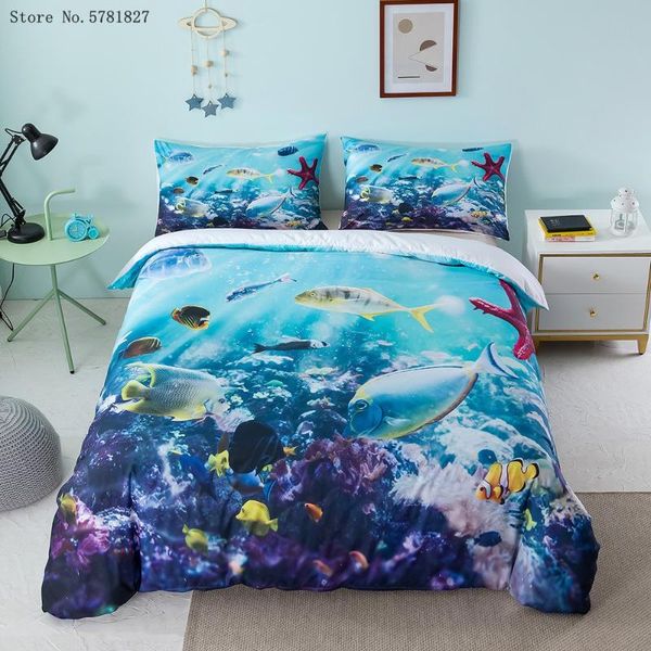 

bedding sets 2/3 pieces sea fish/starfish ocean animals bed cover set colorful home duvet for kids adults