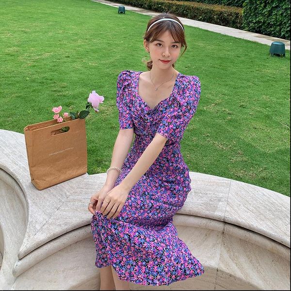 

vintage long floral chiffon womens dresses summer runway elegant party bodycon maxi boho korean vacation, Black;gray