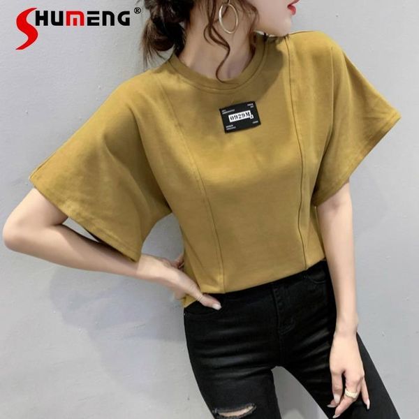 

summer women short t-shirt loose midriff-baring sleeve ladies slimming fashionable casual dolman tee women's, White