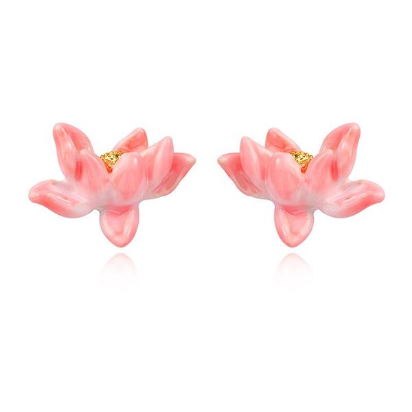 

stud three-dimensional lotus fresh earrings summer hand-painted enamel cute jewelry wholesale for woman, Golden;silver