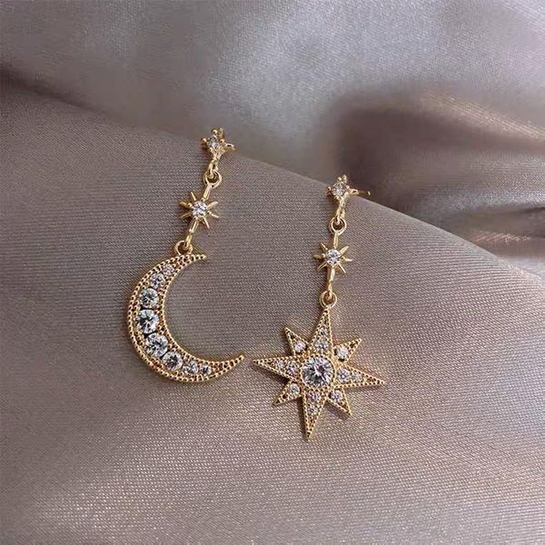 

hoop & huggie women's earrings moon eight star pendant gold silver color vintage metal retro 2021 trendy fashion female jewelry, Golden;silver