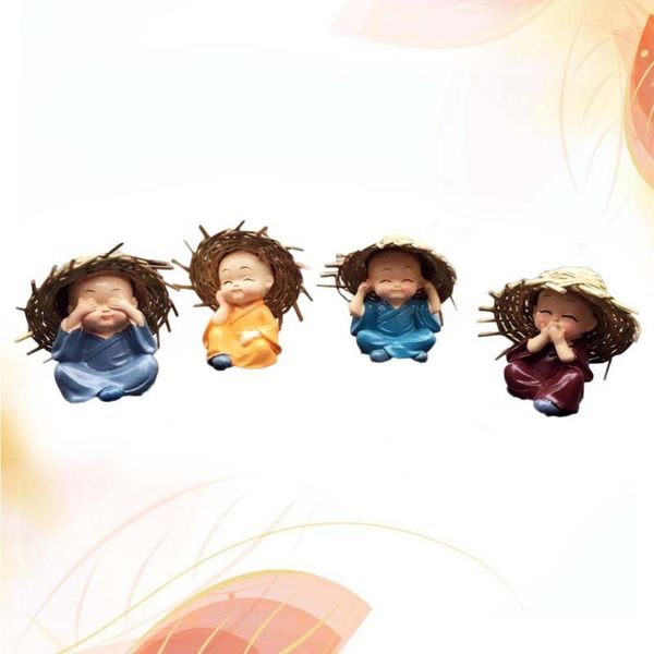 

interior decorations 4 pcs/set toys straw hat monk car dashboard ornaments home office desktabletop