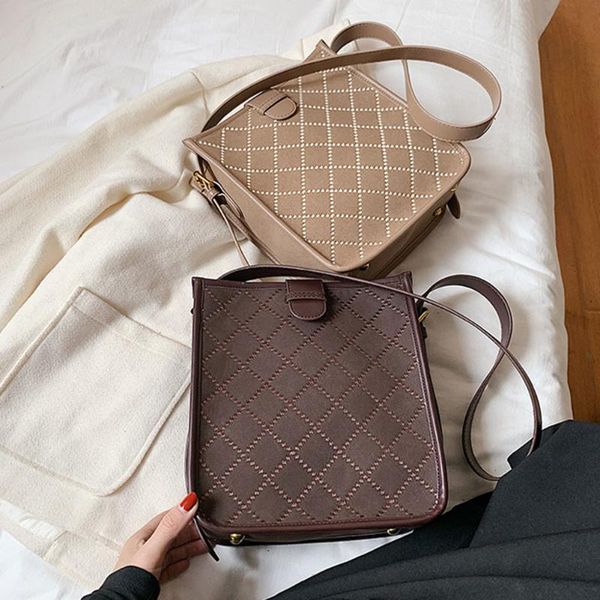 

evening bags women retro checker pattern shoulder bag female small bucket fashion