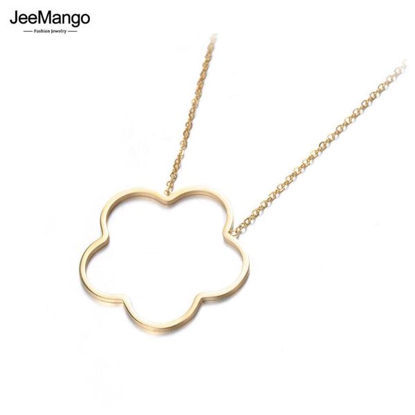 

chokers jeemango trendy hollow plum blossom pendant necklaces jewelry classic titanium steel choker necklace for women colar jn17049, Golden;silver
