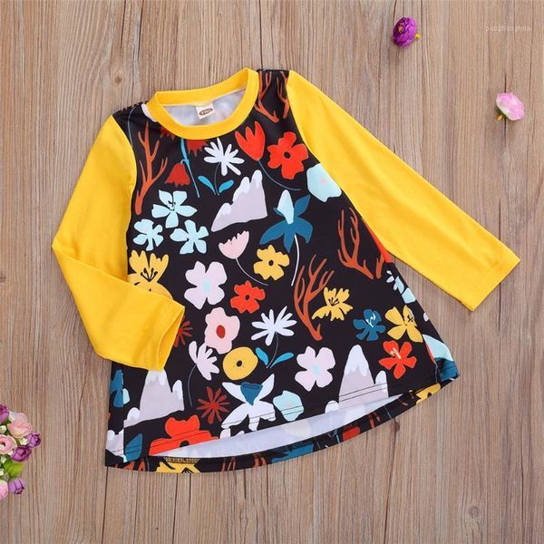 

girl's dresses wenazao baby girls autumn outfit clothes o-neck splicing long sleeve floral print loose dress 6 months to 5 years1, Red;yellow