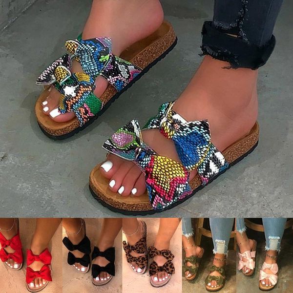 

summer bow leopard women slipper open toe platform slide ladies fashion hollow light slip on sandals woman shoes, Black