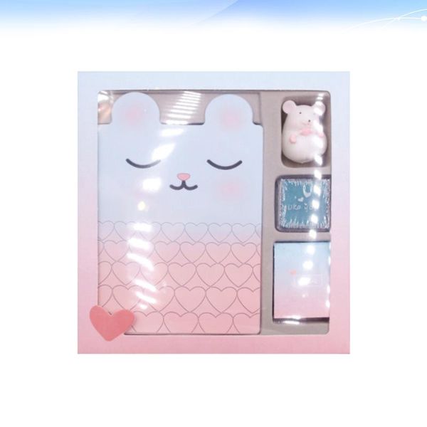 

set lovely cartoon notebook gift box note book diary notepad stationery for school office students (blue) notepads, Purple;pink