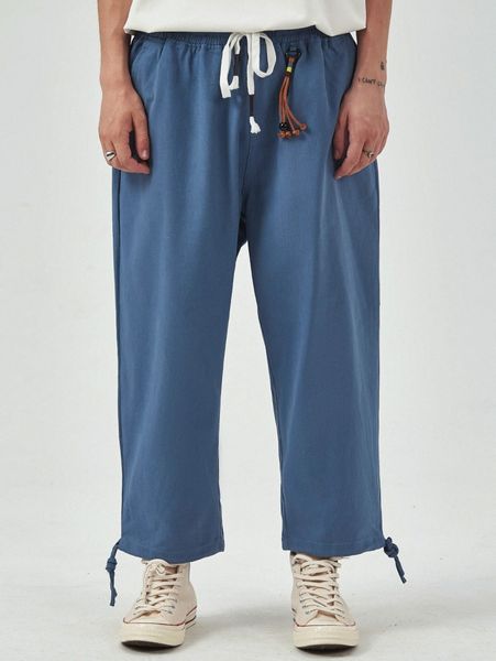 

extended sizes men slant pocket drawstring detail pants e9dk#, Black