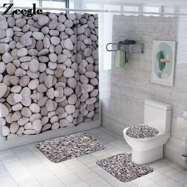 

bath mats natural stone printed home decor mat and waterproof shower curtain set anti-slip floor toilet seat cover