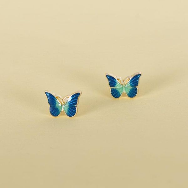 

stud wholesale 5 exquisite blue oil dripping butterfly earrings alloy sweet romantic fashion girl lady jewelry gift summer 2021, Golden;silver