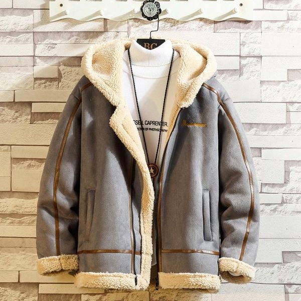 

men's jackets sherpa jacket men winter hooded parka thicken warm faux woolen streetwear fashion clothing 2021 brand, Black;brown