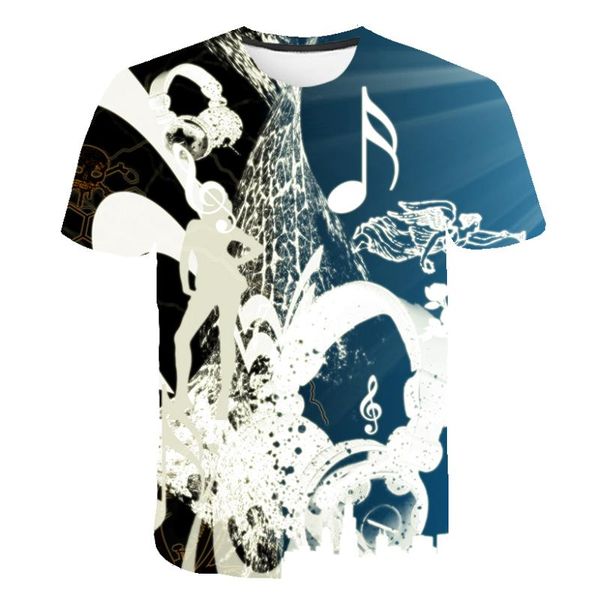 

men's t-shirts 2021 summer personality fashion music notes 3d digital printed t-shirt, hip-hop funny casual collar short-sleeved shirt, White;black