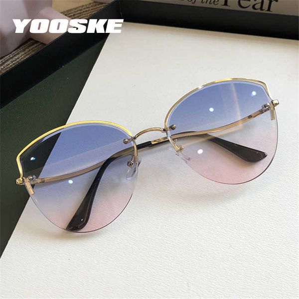 

sun glasses yooske brand rimless glasses women luxury cat eye ladies clear gradient glass 2021 diamond cutting lens, White;black