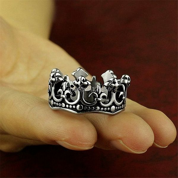 Anéis de coroa de prata antiga oca retro anéis de dedo preto para mulheres homens moda jóias e arenoso