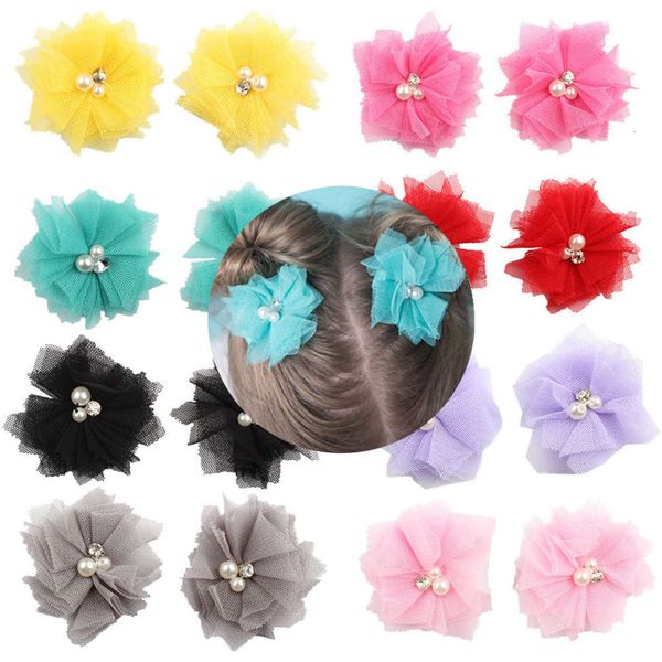 

hairpin two chiffon three diamond bead flower children's hairpin, Golden;silver