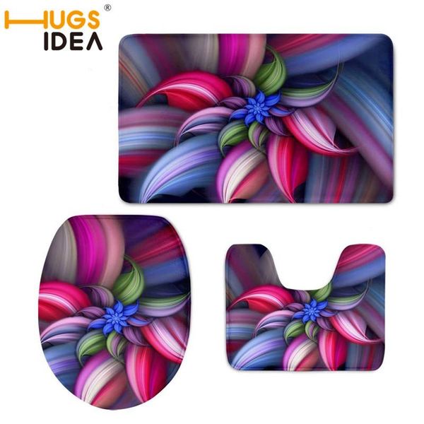 

rainbow flower 3pcs/set toilet seat cover wc set floral printed bathroom mat washable rug for washing room custom covers