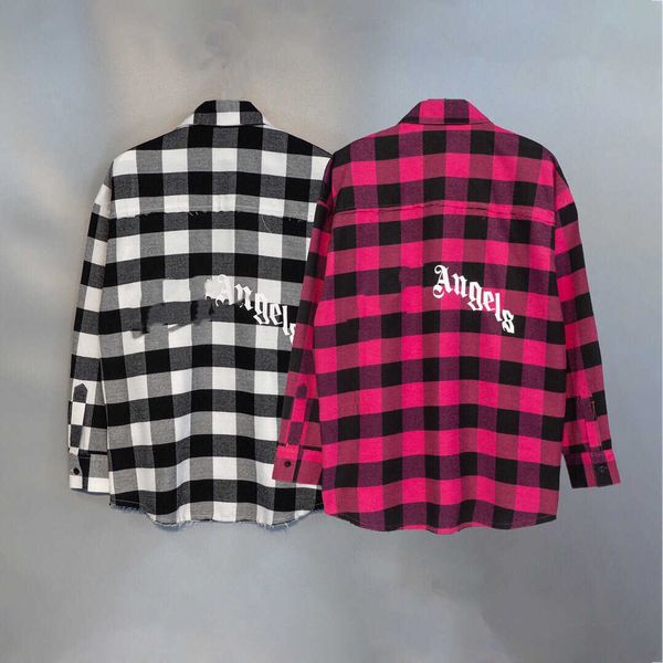 

men's casual shirts spring autumn new angel check letter printing men's and women's casual long sleeve shirt trend student co, White;black