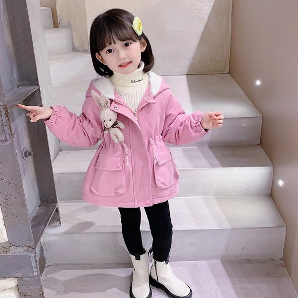 

jackets girls winter coats outdoor warm plush children cotton-padded jacket cartoon kids outerwear hooded student clothes, Blue;gray