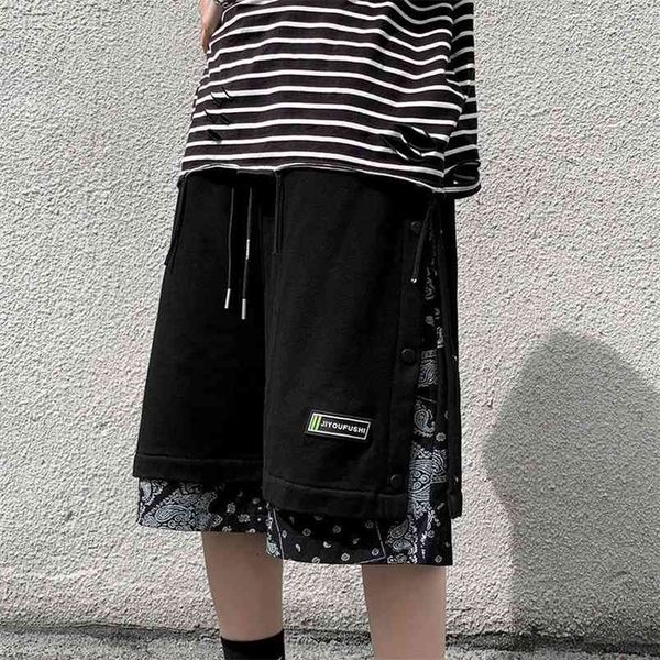 Hybskr masculino impresso shorts straight moda mulher coreano streetwear masculino hip hop calças roupas 210716
