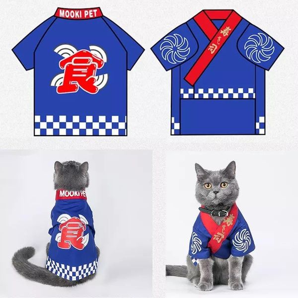 

pet clothes spring summer kimono japanese style hidden snap design printing cotton fabric casual cat dog costumes