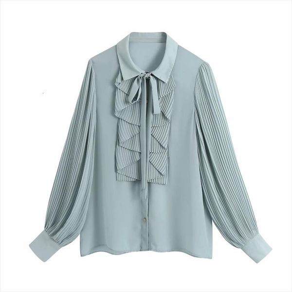 

cascading ruffle chiffon casual femme womens shirt pressed pleat lantern sleeve lady loose blusas s8158, White