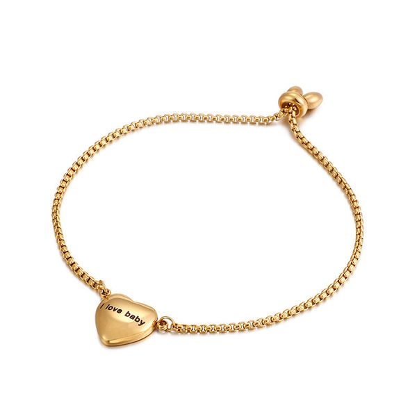 

fashion heart with i love baby solid 316l stainless steel bracelet for women girl valentine's day christmas gifts, Golden;silver