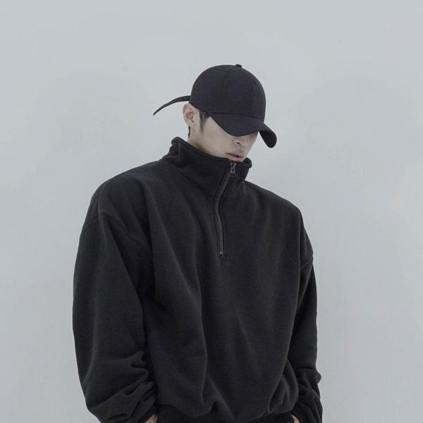 

men's hoodies & sweatshirts autumn/winter thickened sport sweatshirt with plush standing collar shirt loose large size embroidered shou, Black