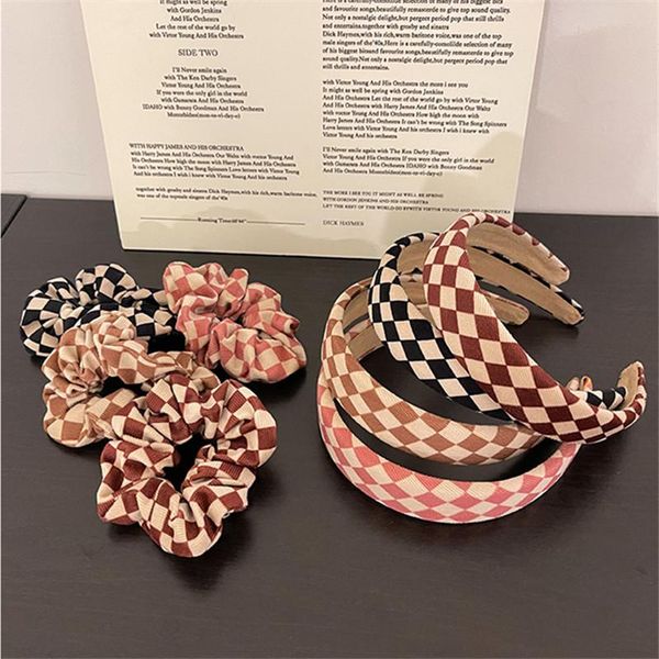 

hair clips & barrettes aomu 2021 retro colorful fabric check elasticity ring irregular geometric matte wide headband for women party accesso, Golden;silver