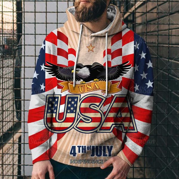

men's hoodies & sweatshirts amercian flag 3d print hooded sweatshirt clothing casual loose streetwear male fashion autumn spring outwea, Black