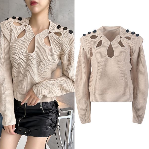 

women's sweaters design of the brand women's pullovers hole crocheted fashion streetwear vintage jumper jersey buttons korean styl, White;black