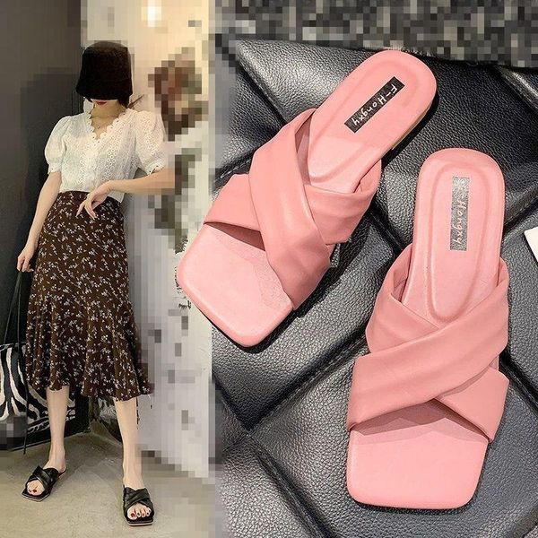 

women's slippers open toe casual cross-band slide comfortable summer sandals, Black