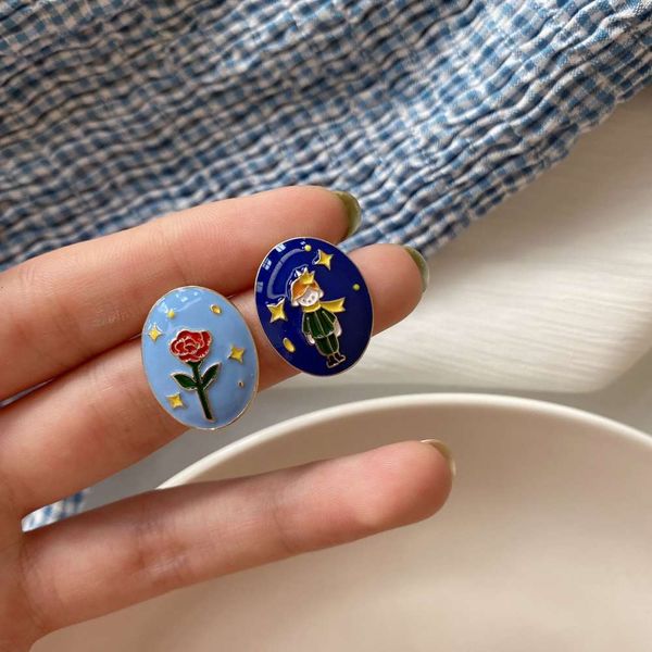 

painting little prince flower dripping earrings personalized simple oval girl