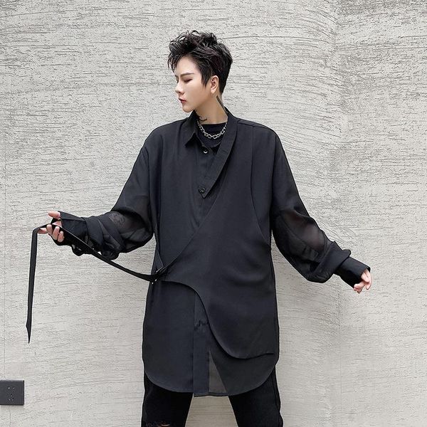 

men translucent chiffon sunscreen long sleeve casual thin shirt vintage fashion streetwear gothic for male women couple men's shirts, White;black